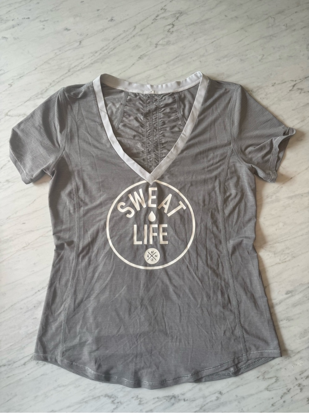 lululemon athletica Gray V-Neck 'SWEAT LIFE' Graphic Tee